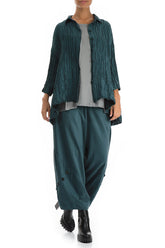 Loose Crinkled Peacock Silk Linen Shirt 5