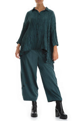 Loose Crinkled Peacock Silk Linen Shirt 4