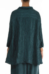 Loose Crinkled Peacock Silk Linen Shirt 2