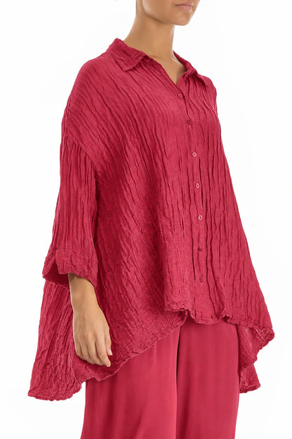 Loose Crinkled Raspberry Silk Linen Shirt 3