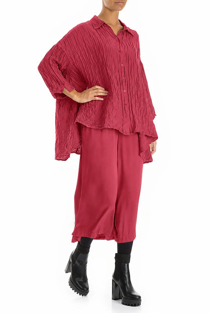 Loose Crinkled Raspberry Silk Linen Shirt 4