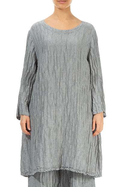 Loose Crinkled Sage Silk Tunic