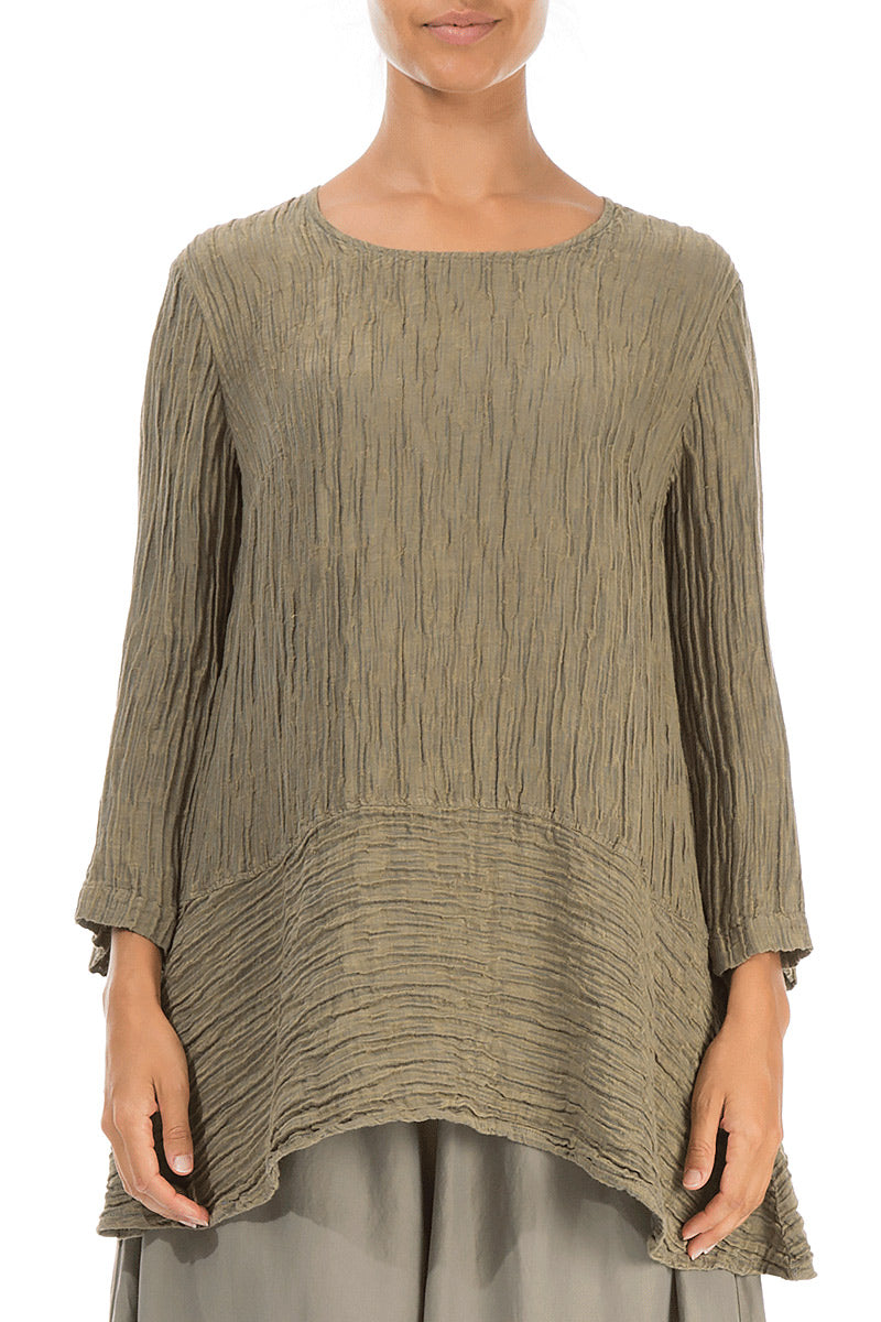 Loose Crinkled Silver Sage Silk Tunic