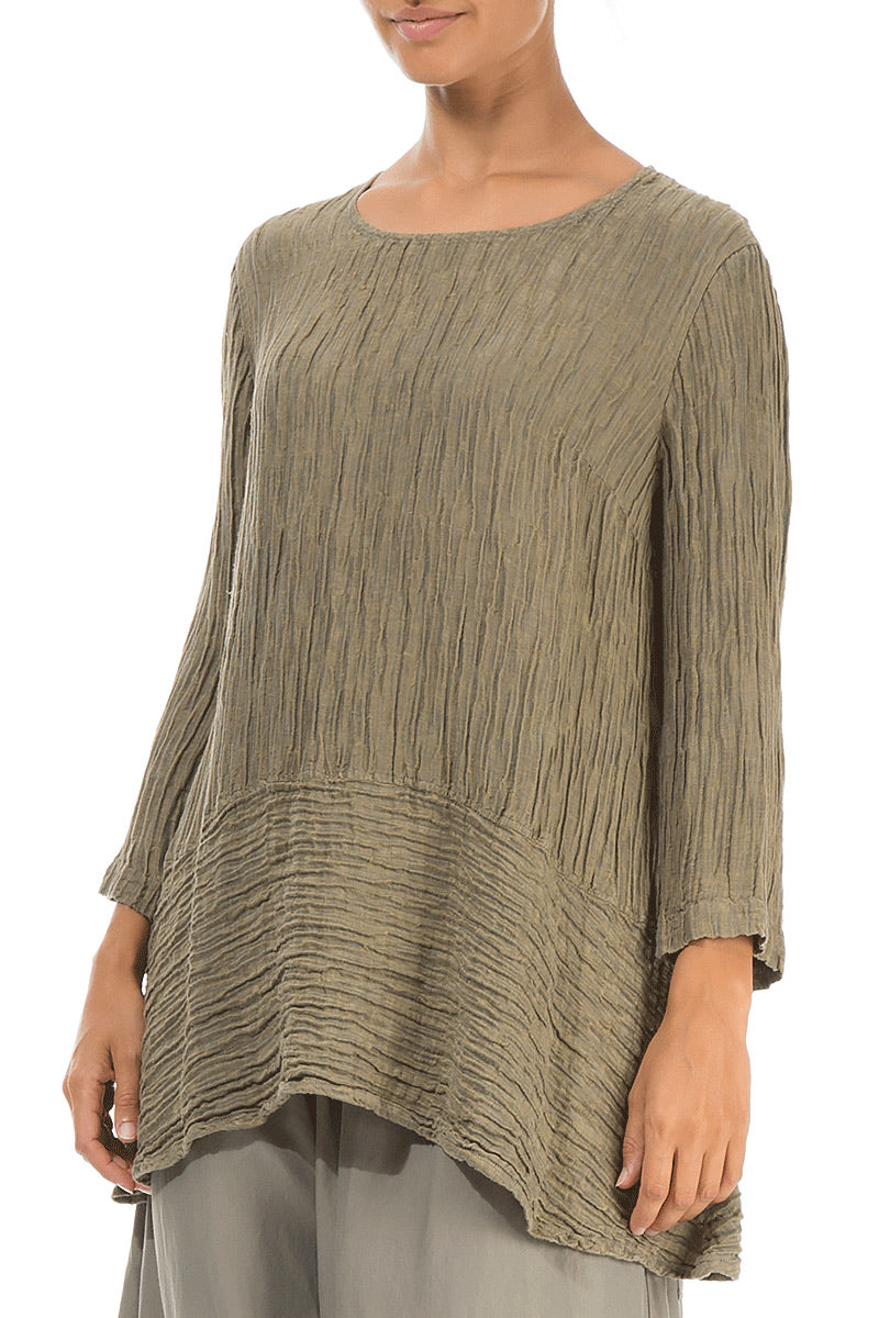 Loose Crinkled Silver Sage Silk Tunic