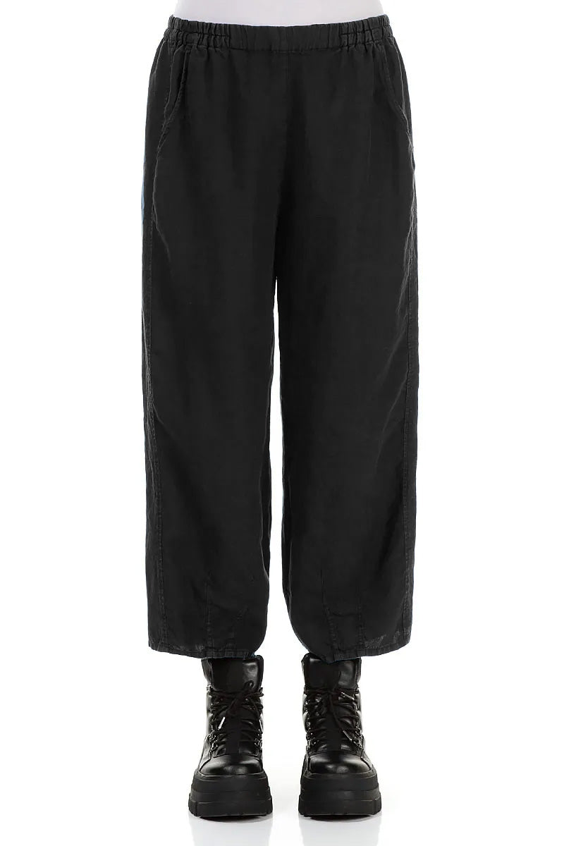 Loose Cropped Black Linen Trousers 1