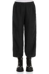 Loose Cropped Black Linen Trousers 1