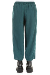 Loose Cropped Peacock Linen Trousers 2