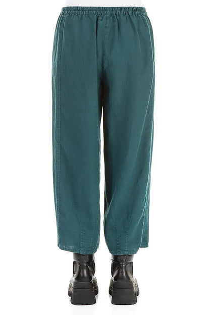 Loose Cropped Peacock Linen Trousers 2