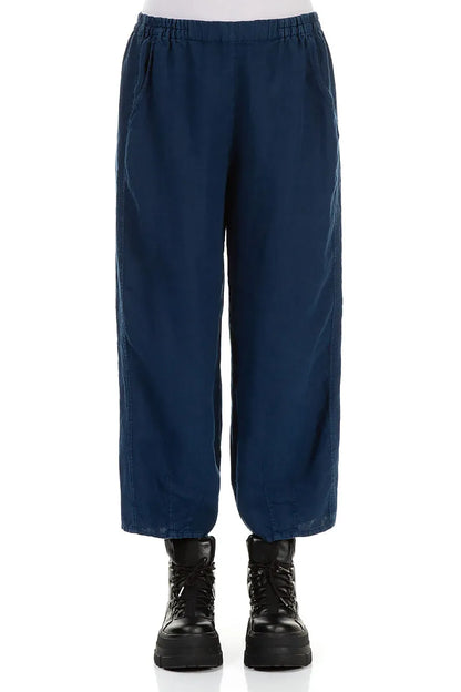 Loose Cropped Royal Blue Linen Trousers 1