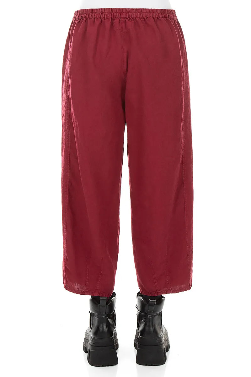 Loose Cropped Ruby Linen Trousers