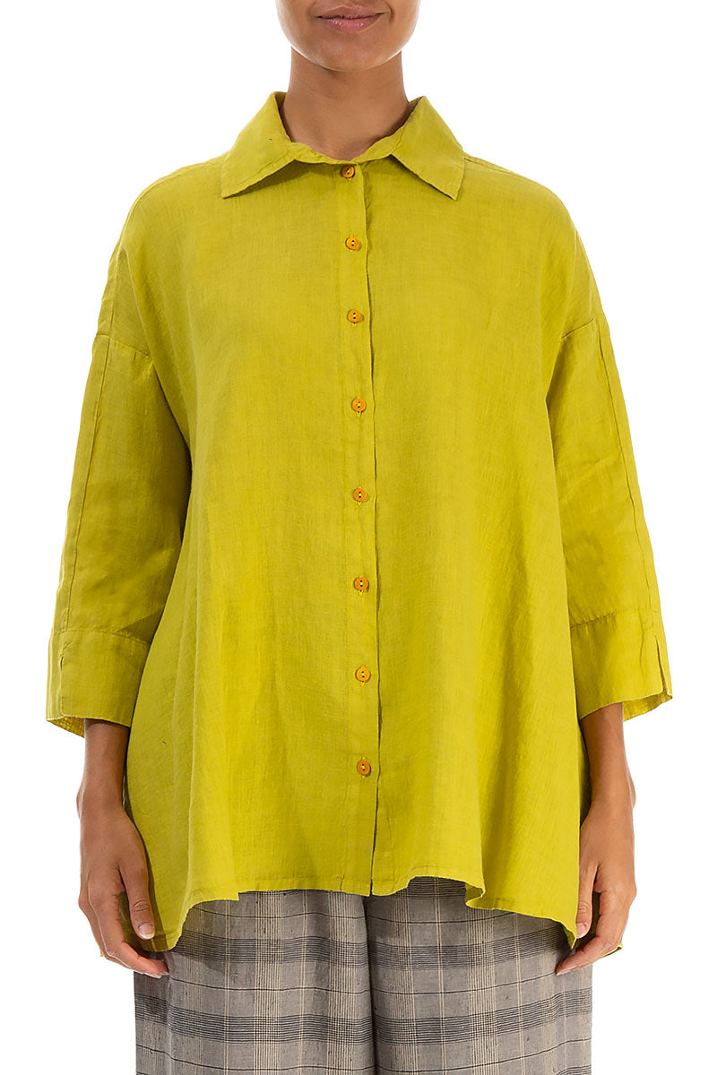 Loose Cyber Lime Linen Shirt