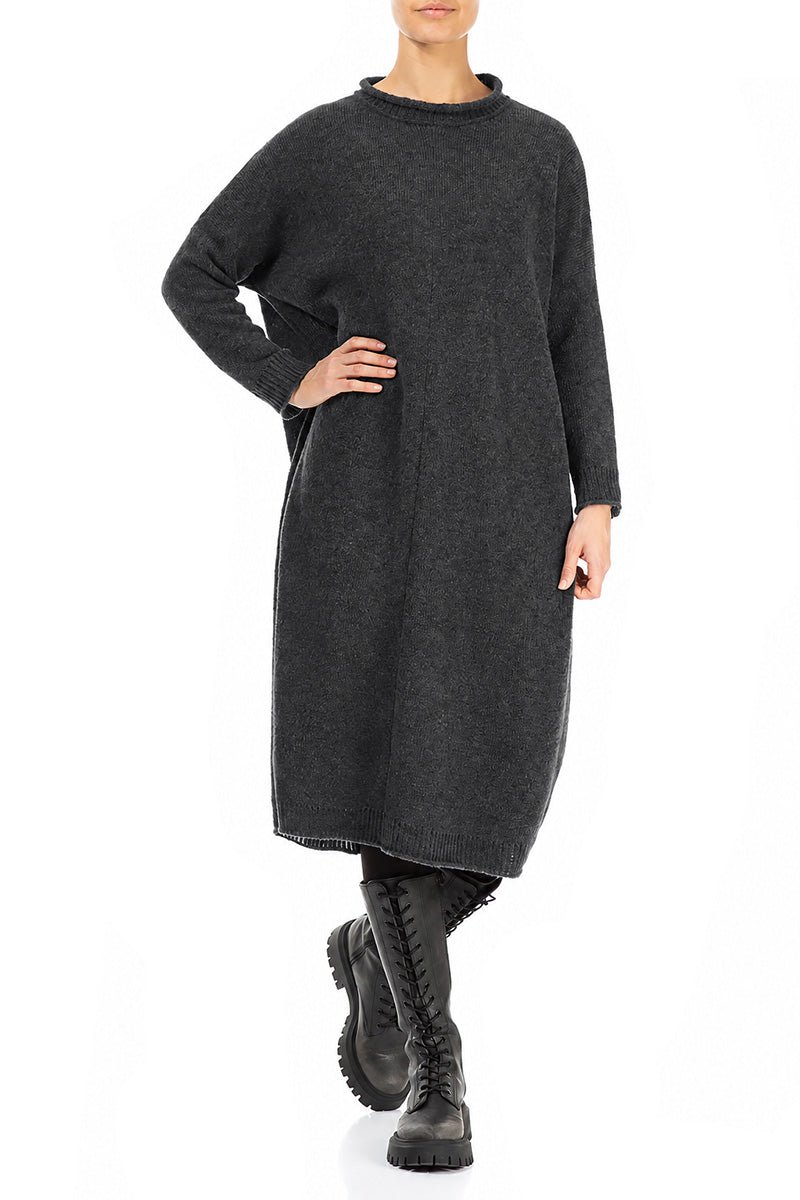 Loose Dark Grey Wool Dress 4