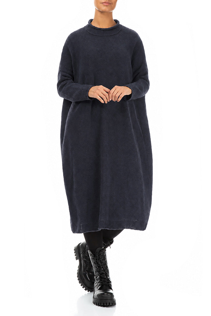 Loose Dark Navy Wool Dress 4