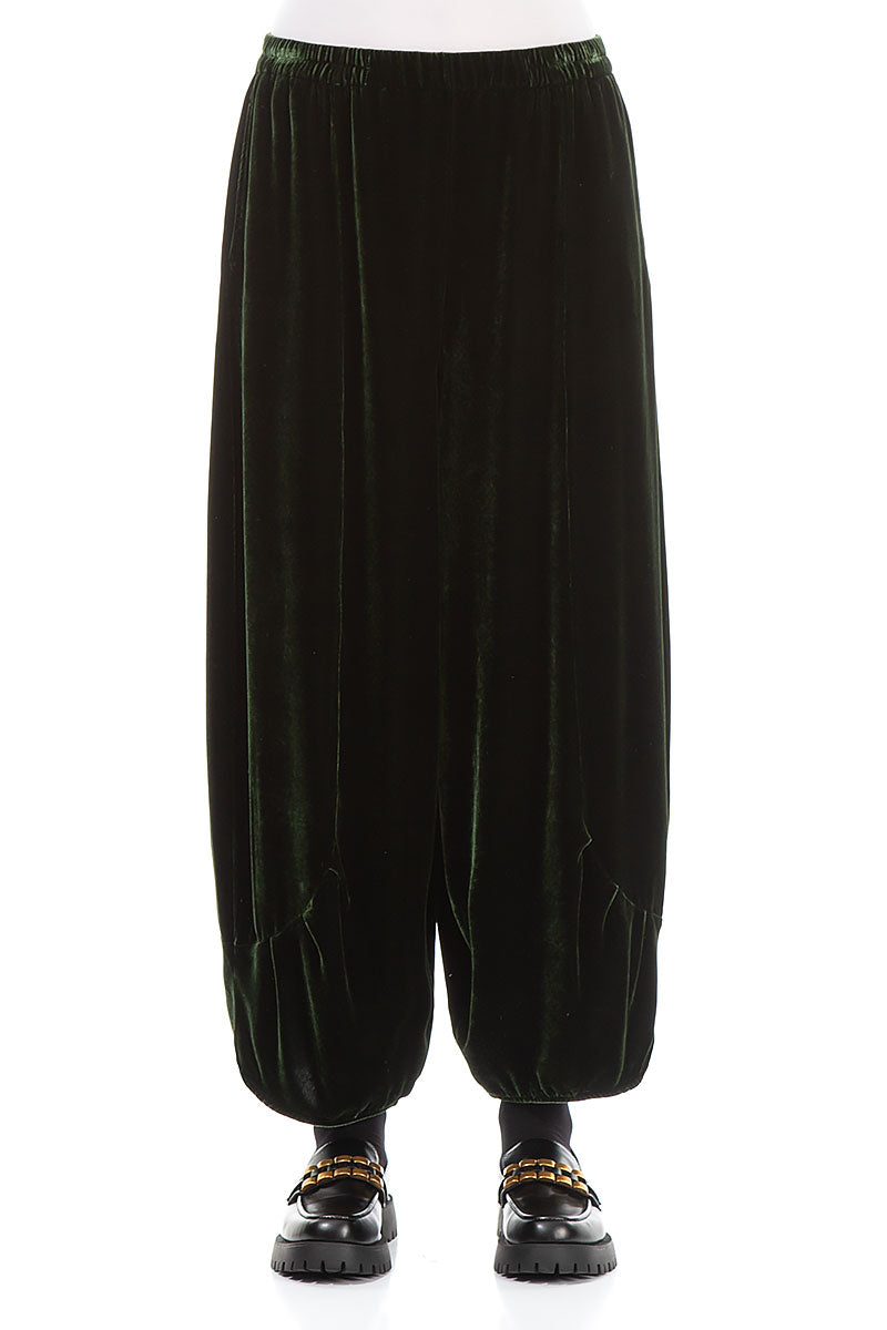 Loose Dark Sage Silk Velvet Trousers