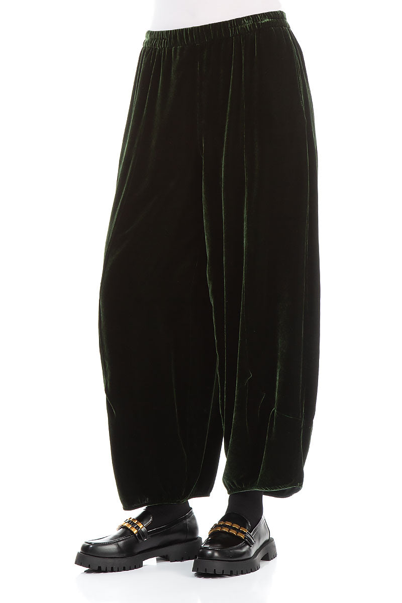 Loose Dark Sage Silk Velvet Trousers