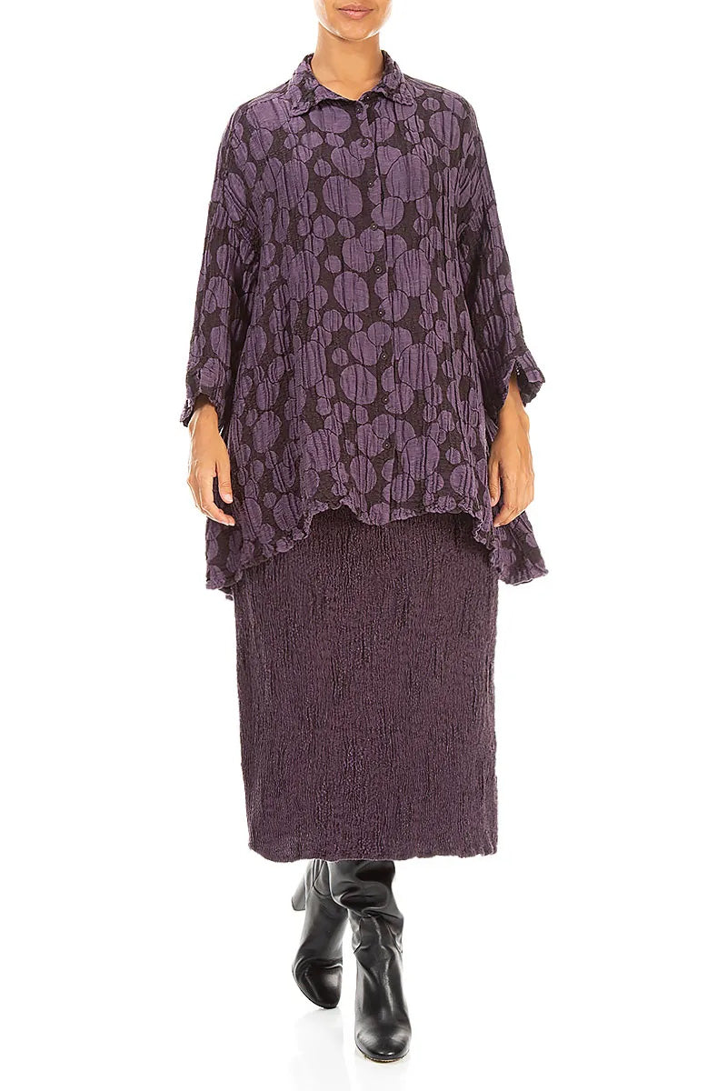 Loose Deep Plum Circle Silk Linen Shirt 5