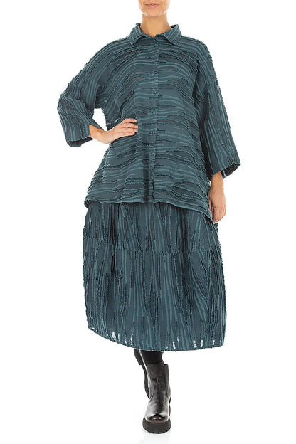 Loose Deep Turquoise Fray Weave Shirt 4