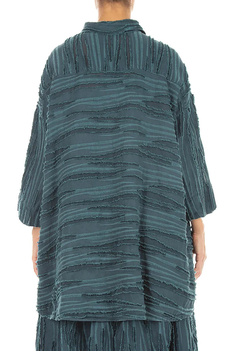 Loose Deep Turquoise Fray Weave Shirt 2