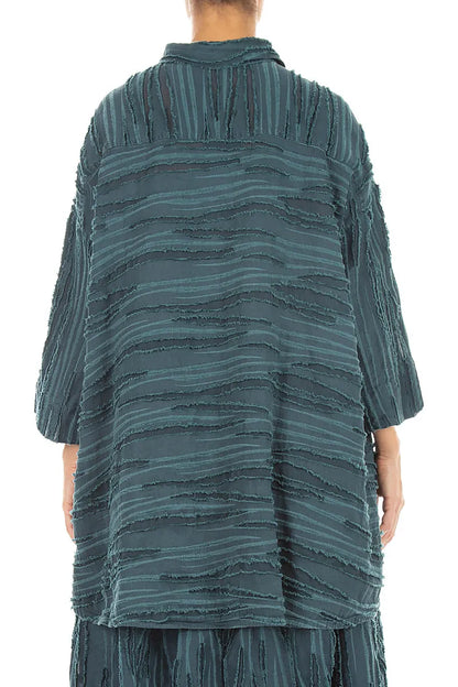 Loose Deep Turquoise Fray Weave Shirt 2