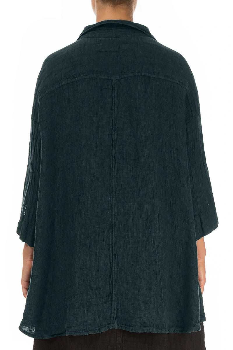 Loose Deep Turquoise Mélange Linen Shirt
