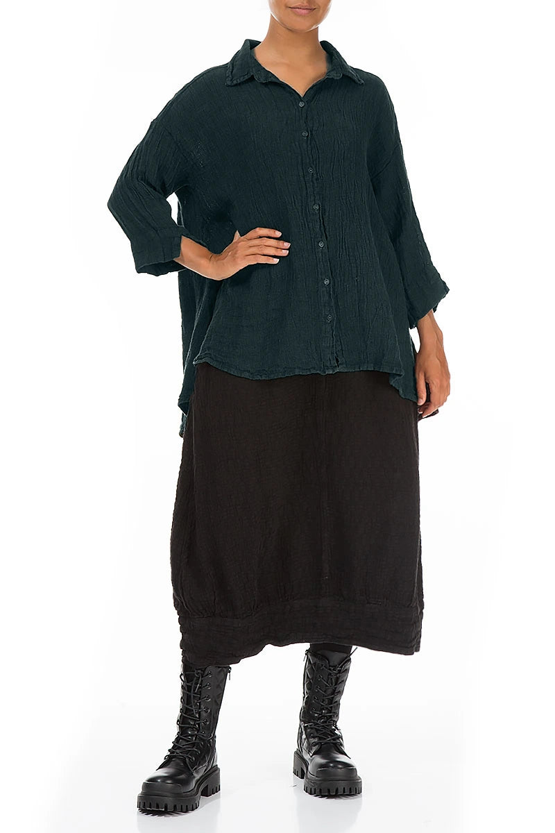 Loose Deep Turquoise Mélange Linen Shirt
