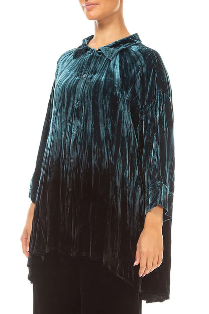 Loose Deep Turquoise Ombré Silk Velvet Shirt