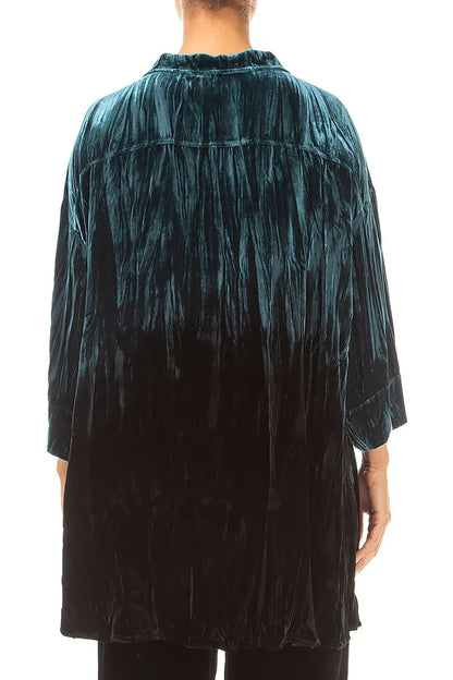 Loose Deep Turquoise Ombré Silk Velvet Shirt