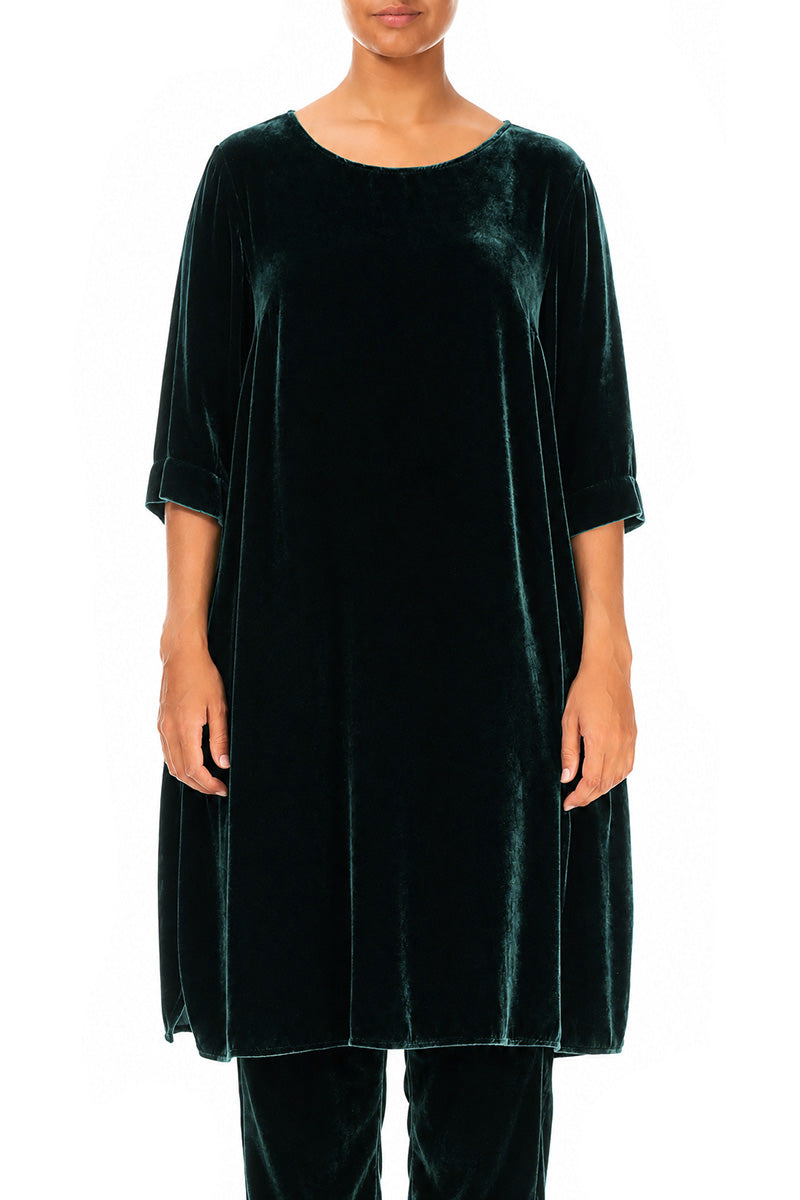 Tunique ample en Velours de Soie Turquoise profond