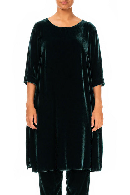 Loose Deep Turquoise Silk Velvet Tunic