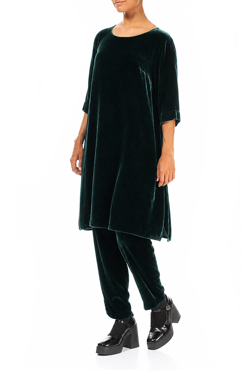 Loose Deep Turquoise Silk Velvet Tunic