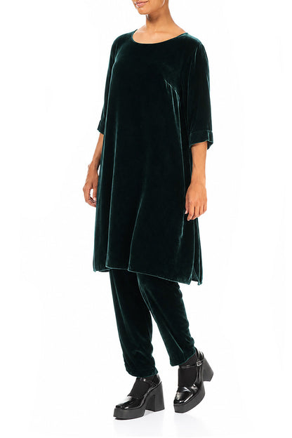 Loose Deep Turquoise Silk Velvet Tunic