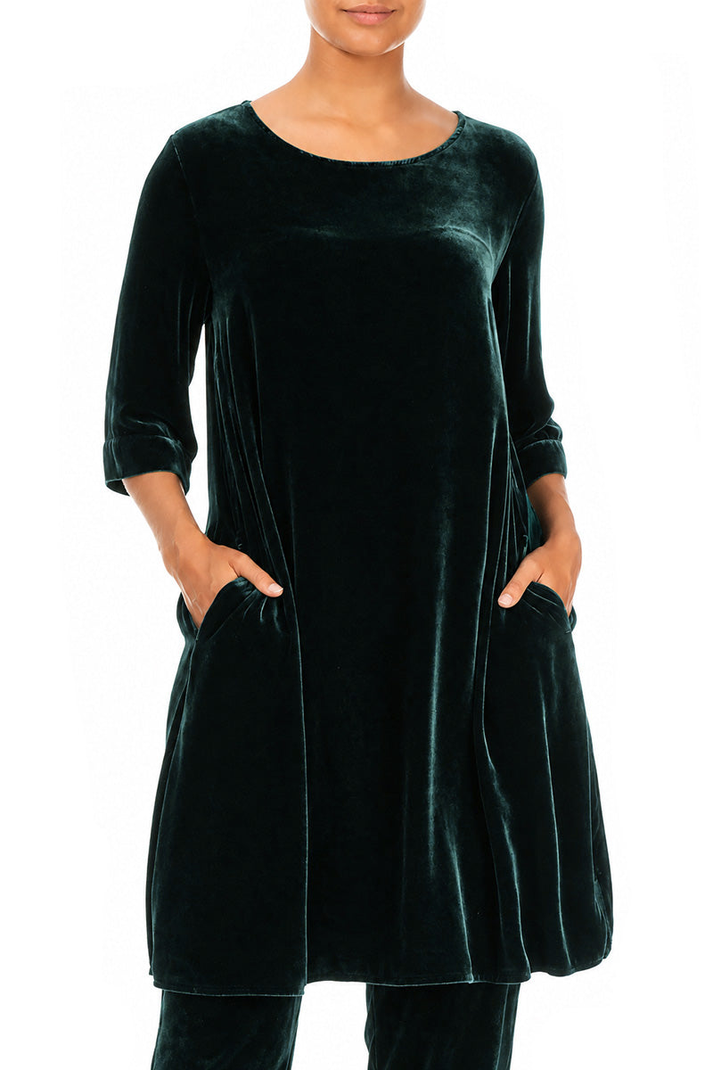 Loose Deep Turquoise Silk Velvet Tunic