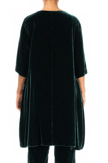Loose Deep Turquoise Silk Velvet Tunic