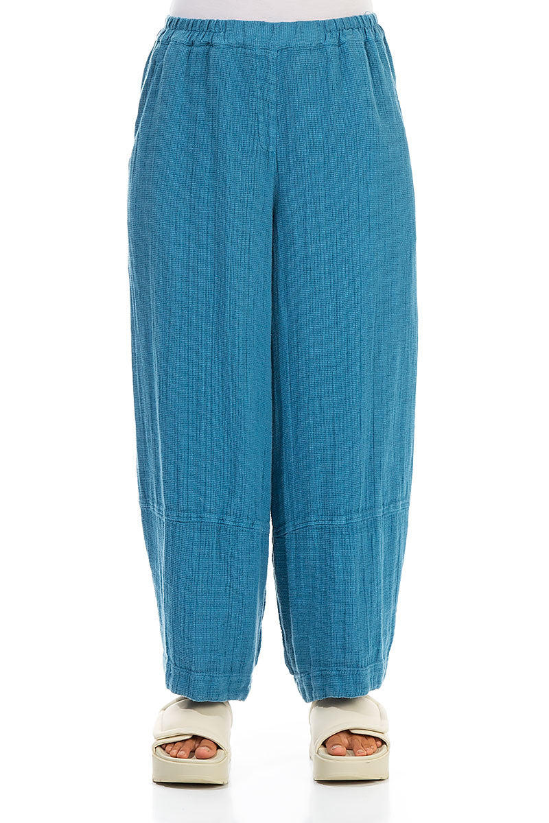 Loose Denim Textured Linen Trousers 1