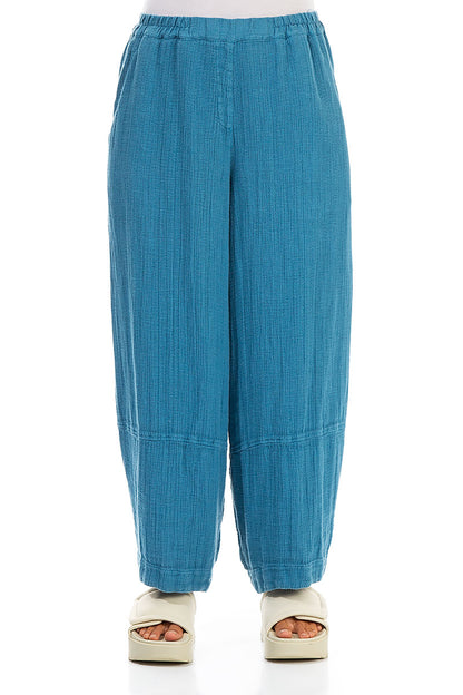 Loose Denim Textured Linen Trousers 1