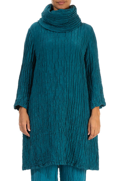 Loose Detachable Collar Crinkled Blue Teal Tunic