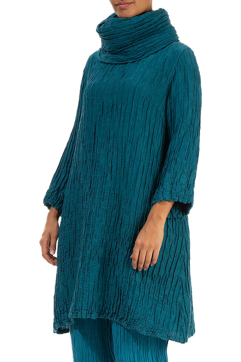 Loose Detachable Collar Crinkled Blue Teal Tunic