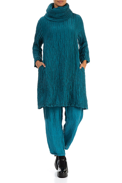 Loose Detachable Collar Crinkled Blue Teal Tunic