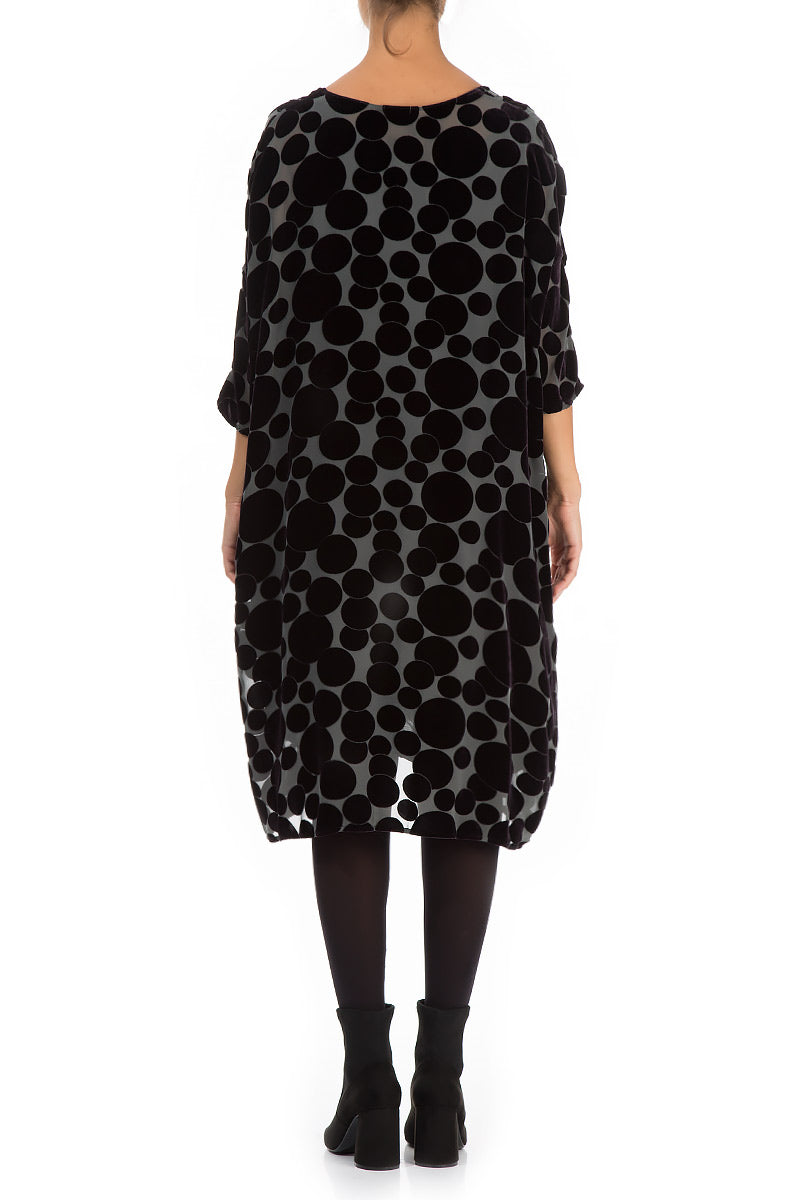 Loose Devoré Bubbles Black Silk Velvet Dress