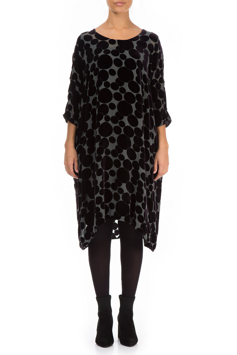 Loose Devoré Bubbles Black Silk Velvet Dress