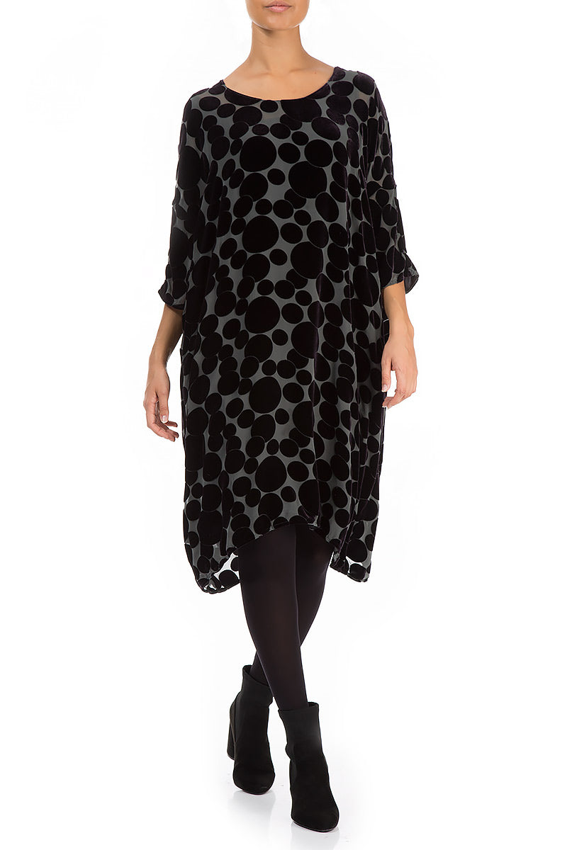 Loose Devoré Bubbles Black Silk Velvet Dress