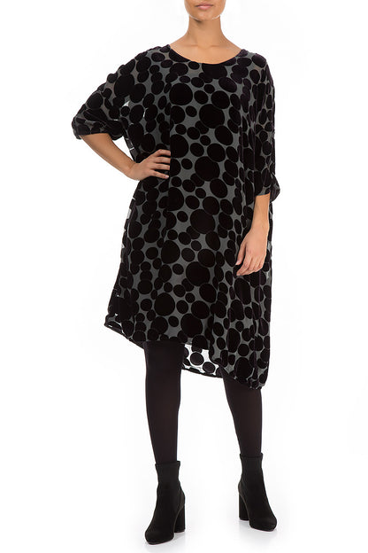 Loose Devoré Bubbles Black Silk Velvet Dress