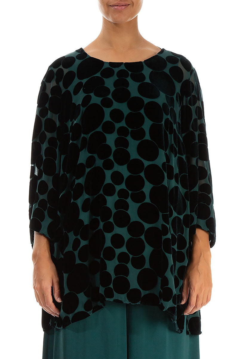 Loose Devoré Bubbles Emerald Silk Velvet Tunic