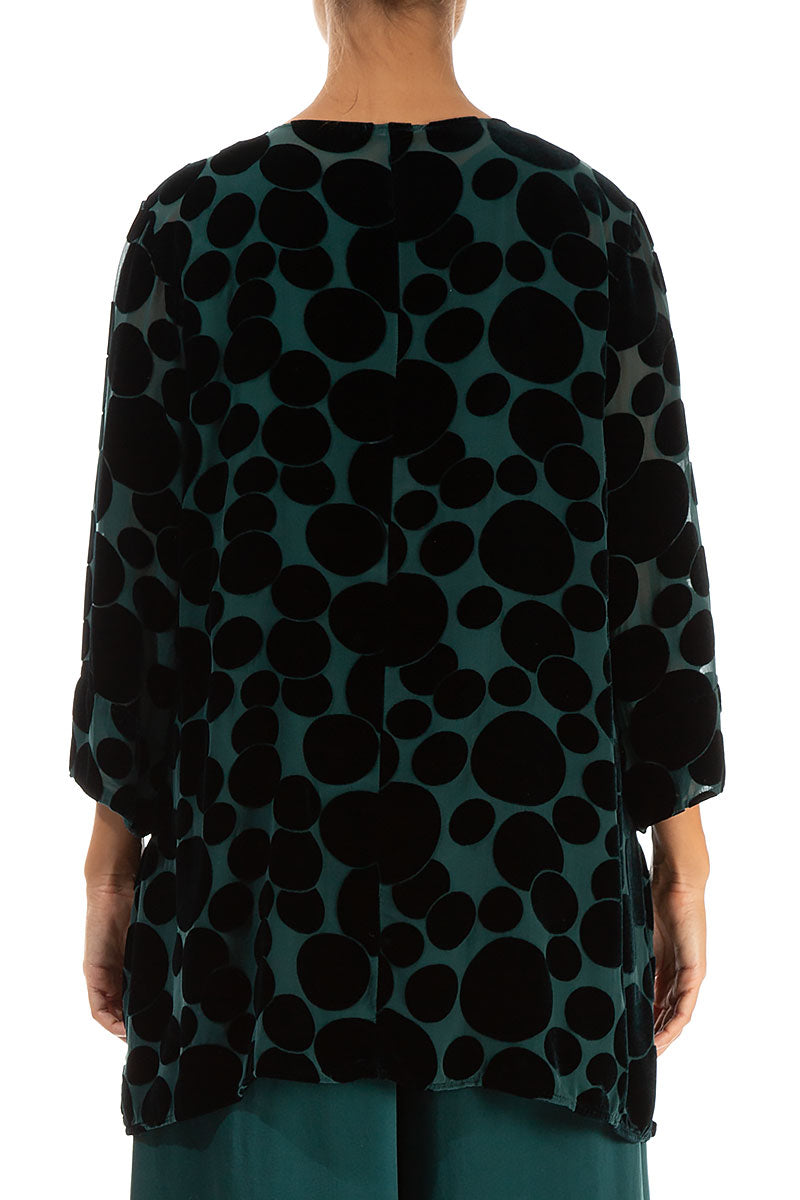 Loose Devoré Bubbles Emerald Silk Velvet Tunic