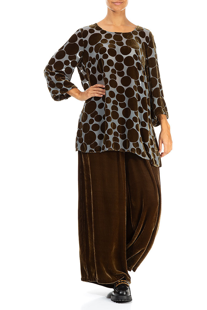 Loose Devoré Bubbles Golden Sage Silk Velvet Tunic