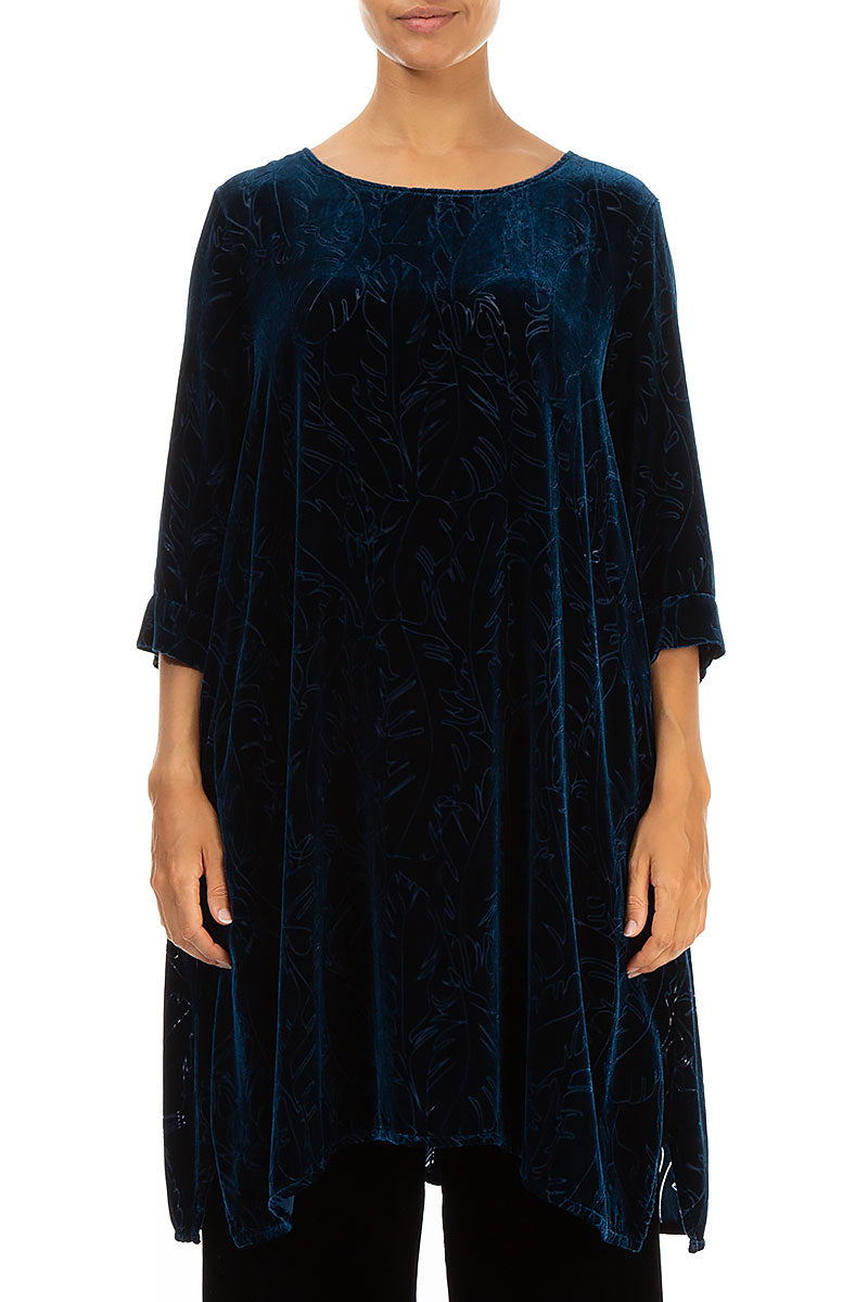 Loose Devoré Feather Azure Silk Velvet Tunic