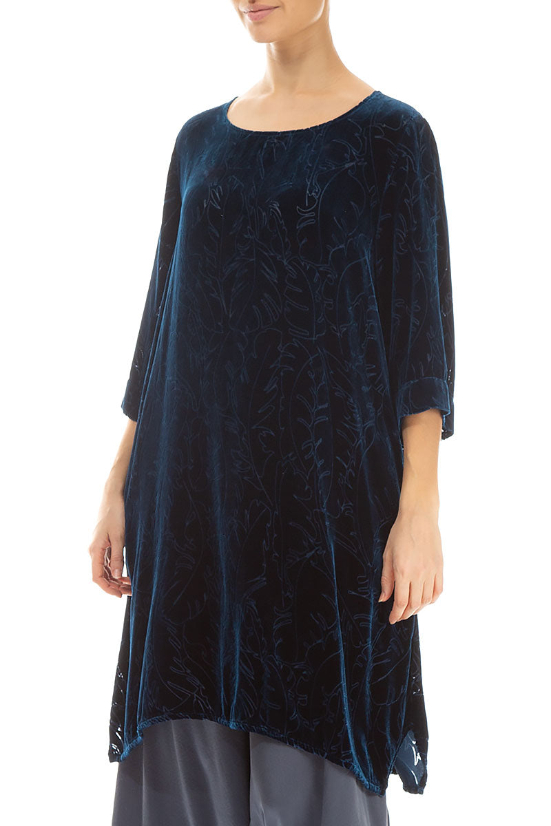 Loose Devoré Feather Azure Silk Velvet Tunic 3