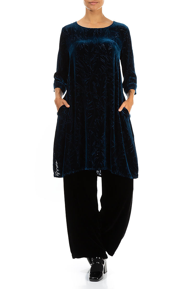 Loose Devoré Feather Azure Silk Velvet Tunic