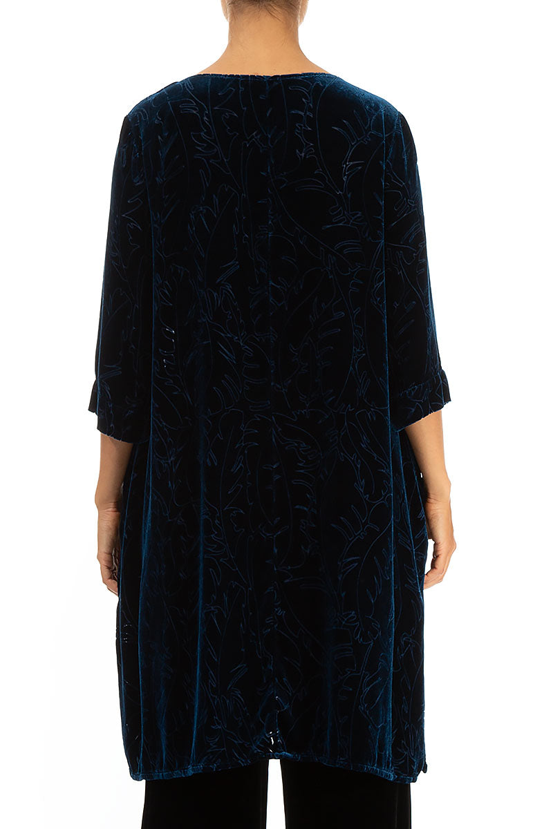 Loose Devoré Feather Azure Silk Velvet Tunic