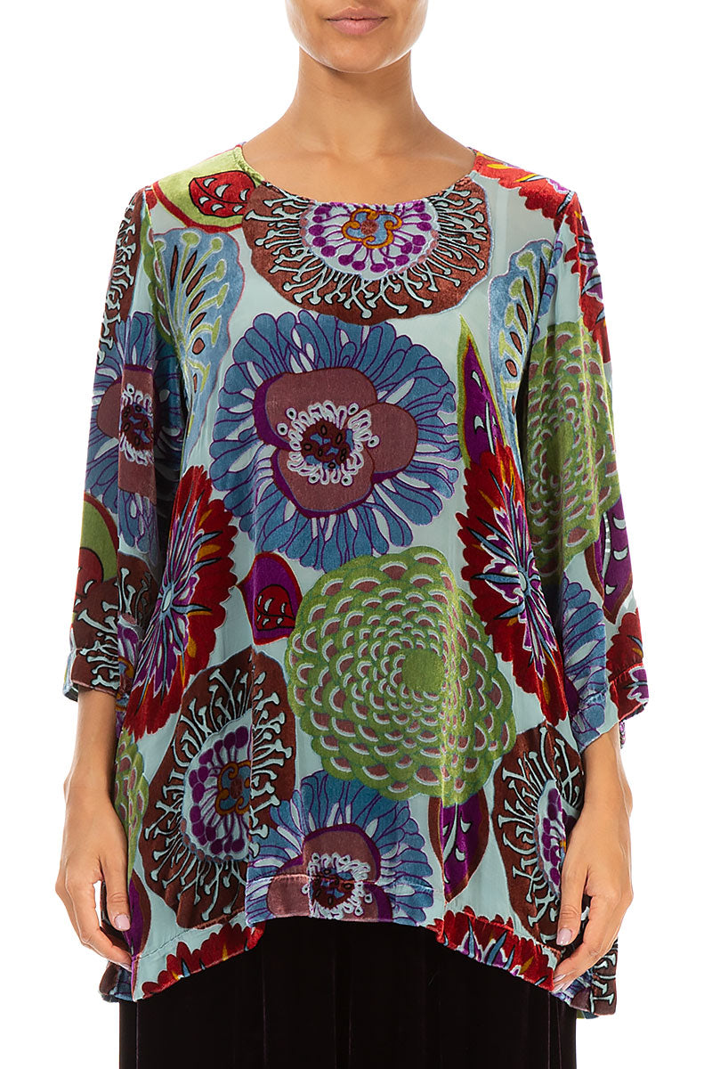 Loose Devoré Flowers Silk Velvet Tunic